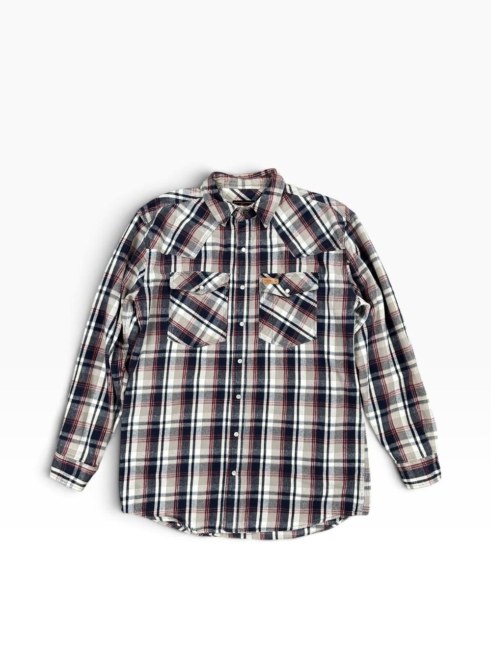 FiveBrother Heavyweight 9oz Western Pearl Snap Flannel Long Sleeve — Large Tall